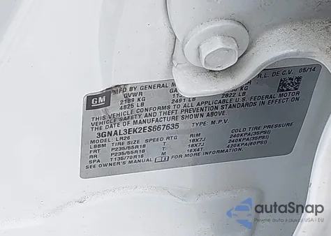 2014 Chevrolet Captiva Sport Lt z USA, uszkodzony, nr VIN 3GNAL3EK2ES667635